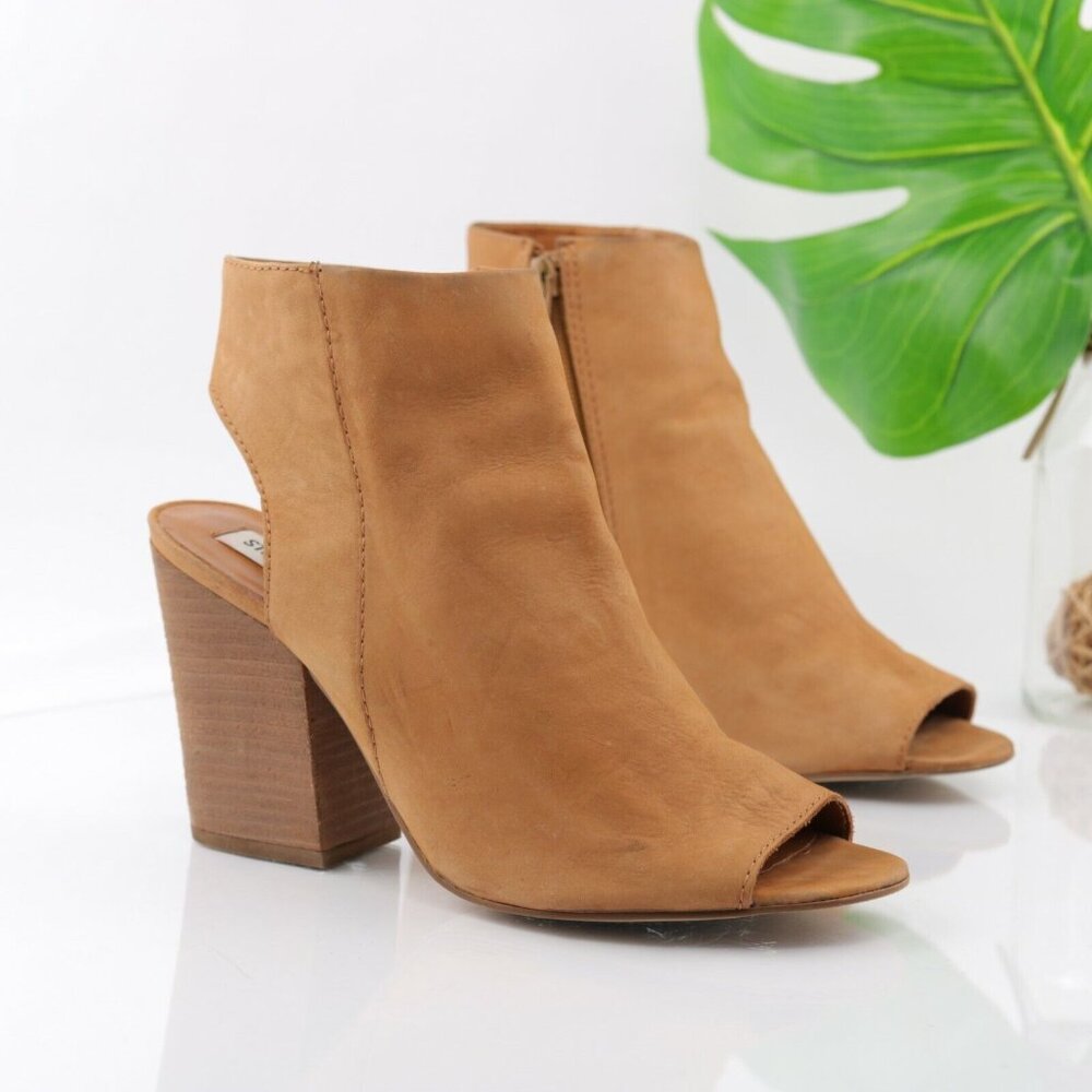 Steve Madden Womens Tulisa Boot Size 9 Tan Caramel Leather Open Toe Block Heel - Picture 12 of 12